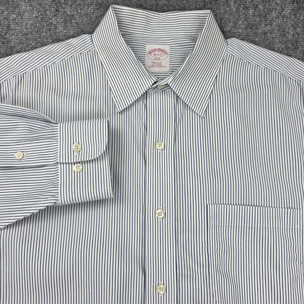 Brooks Brothers Shirt Mens 16 Blue Stripe Non Iron Regular Cotton Button Up